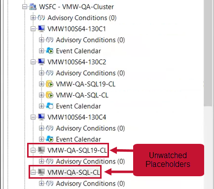 SQL Sentry Navigator Pane displaying unwatched FCI placeholders Version 2021.12 Navigator Pane displaying unwatched FCI placeholders