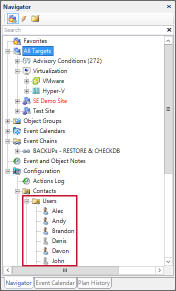 SQL Sentry Navigator pane Users node Version 2021.12 SQL Sentry Navigator pane Users node