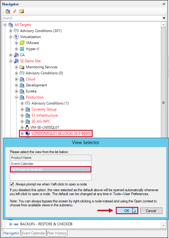 SQL Sentry select Performance Analysis in the Navigator Version 2021.12 Select Performance Analysis in the Navigator