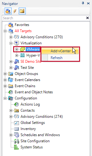 SQL Sentry Navigator Pane VMware