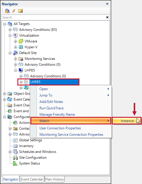 SQL Sentry Navigator Pane Watch Instance Version 2021.12 Navigator Pane Watch Instance