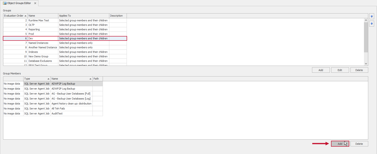 SQL Sentry Object Groups Editor Add Group Member Version 2021.12 SQL Sentry Object Groups Editor Add Group Member