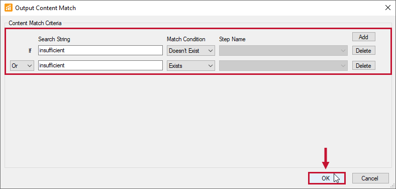 SQL Sentry Output Content Match settings Version 2021.18 Output Content Match settings