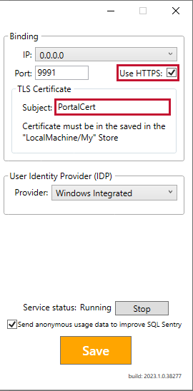 SQL Sentry Portal SSL Certificate Version 2021.12 SQL Sentry Portal SSL Certificate