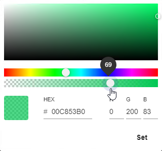 HEX color palette showing the HEX and RGB options.