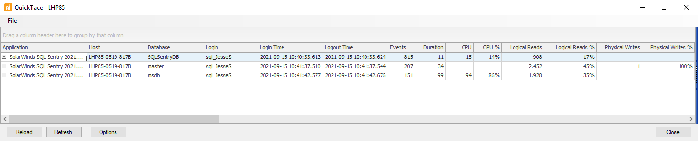 SQL Sentry QuickTrace automatically opened Version 2021.12 QuickTrace automatically opened