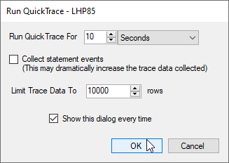 SQL Sentry Run QuickTrace default settings Version 2021.12 Run QuickTrace default settings