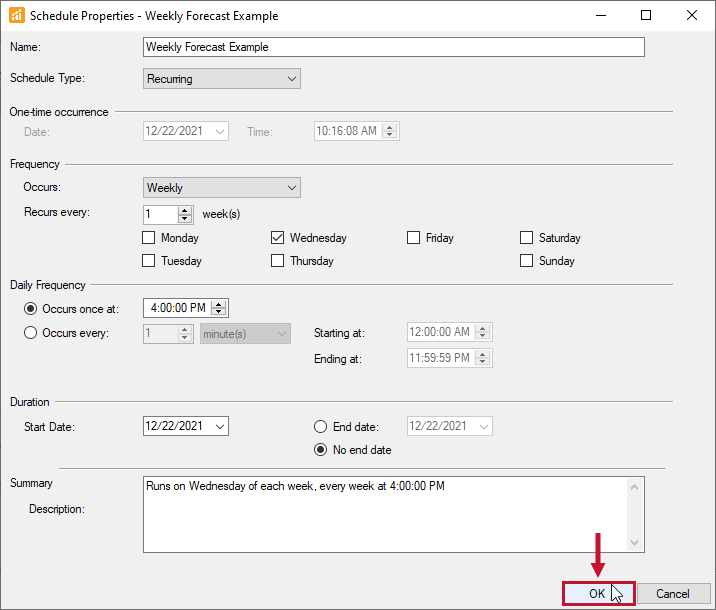 SQL Sentry Schedule Properties window Version 2021.18 SQL Sentry Schedule Properties window