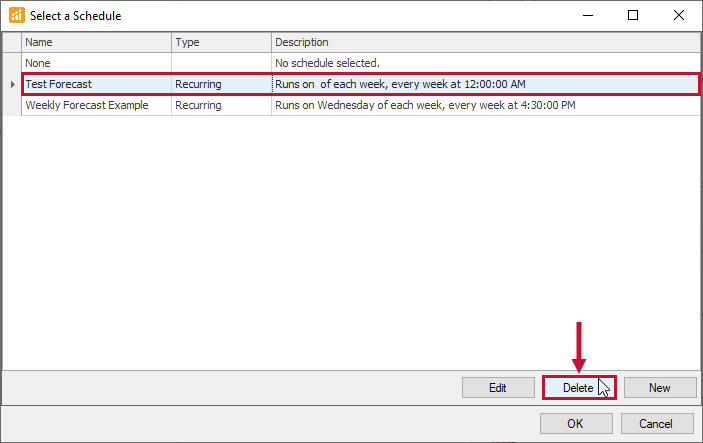 SQL Sentry Select a Schedule Delete Forecast Version 2021.18 Select a Schedule Delete Forecast