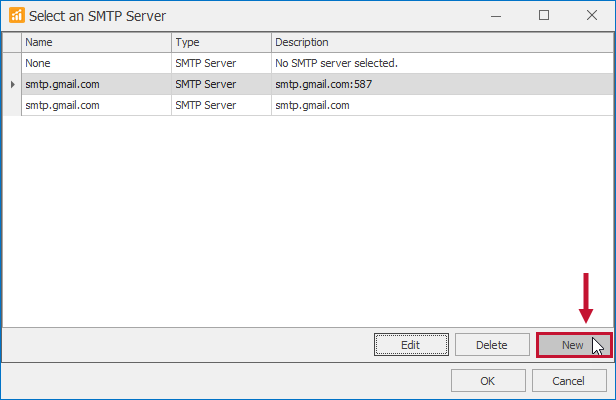 SQL Sentry select an SMTP Server dialog box Version 2021.12 SQL Sentry Select an SMTP Server dialog box