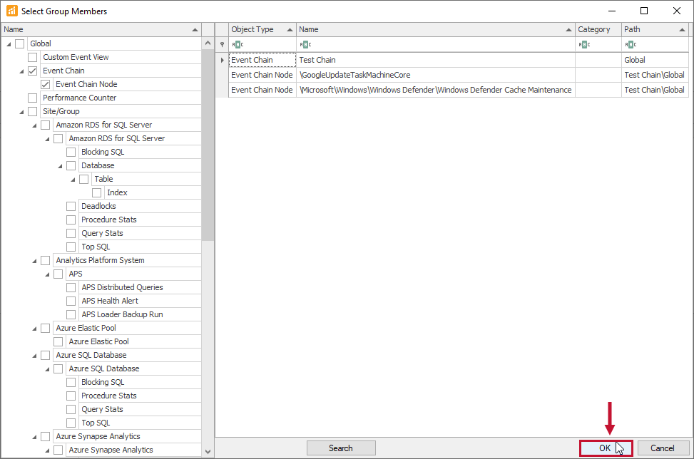 SQL Sentry Select Group Members Version 2021.12 SQL Sentry Select Group Members Ok