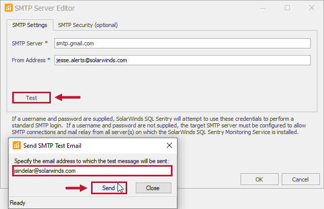 SQL Sentry SMTP Server Editor Send SMTP Test Email Version 2021.12 SQL Sentry SMTP Server Editor Send SMTP Test Email