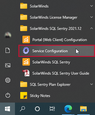 SolarWinds SQL Sentry Service Configuration Version 2021.12 SolarWinds SQL Sentry Service Configuration