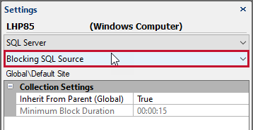 SQL Sentry Settings pane Blocking SQL Source Settings instance level Version 2021.12 Settings pane Blocking SQL Source Settings instance level