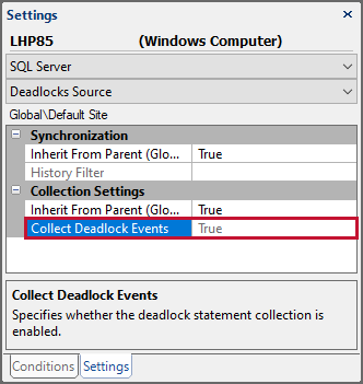 SQL Sentry Settings pane Deadlocks Source settings Version 2021.12 Settings pane Deadlocks Source settings