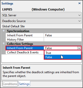 SQL Sentry Settings pane change Collection Settings to False Version 2021.12 Settings pane change Collection Settings to False
