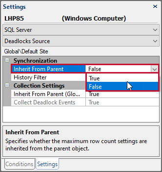 SQL Sentry Settings pane change Syncrhonization settings to False Version 2021.12 SQL Sentry Settings pane change Synchronization settings to False