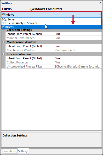 SQL Sentry Settings pane Windows settings Version 2021.12 Settings pane Windows settings