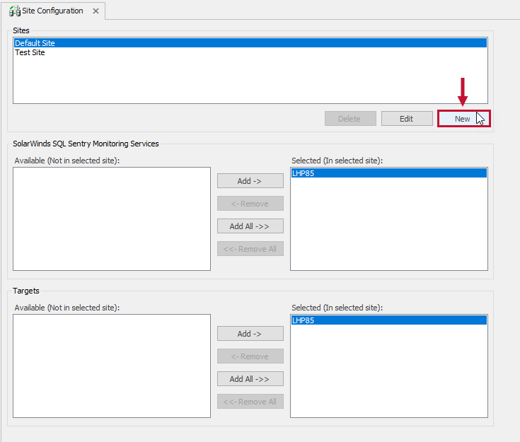 SQL Sentry Site Configuration New Site Version 2021.18 Site Configuration New Site