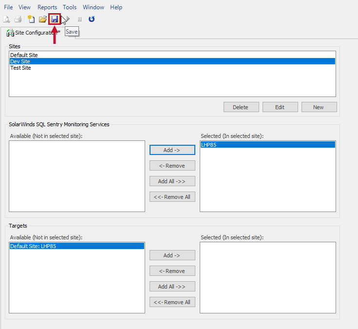 SQL Sentry Site Configuration Save Changes Version 2021.18 Site Configuration Save changes