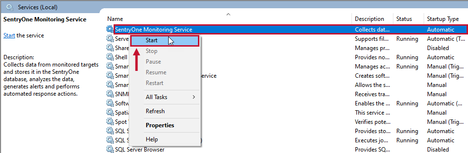SentryOne Monitoring Service Start Service SentryOne Monitoring Service Start service