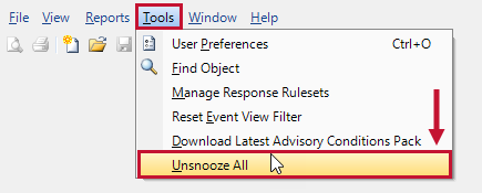 SQL Sentry Tools Unsnooze All menu option