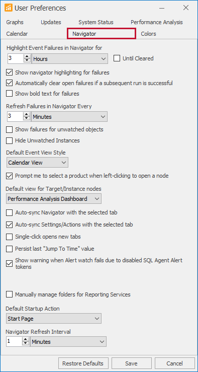 SQL Sentry User Preferences Navigator Version 2021.12 SQL Sentry User Preferences Navigator