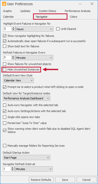 SQL Sentry Navigator User Preference Version 2021.12 Navigator User Preference