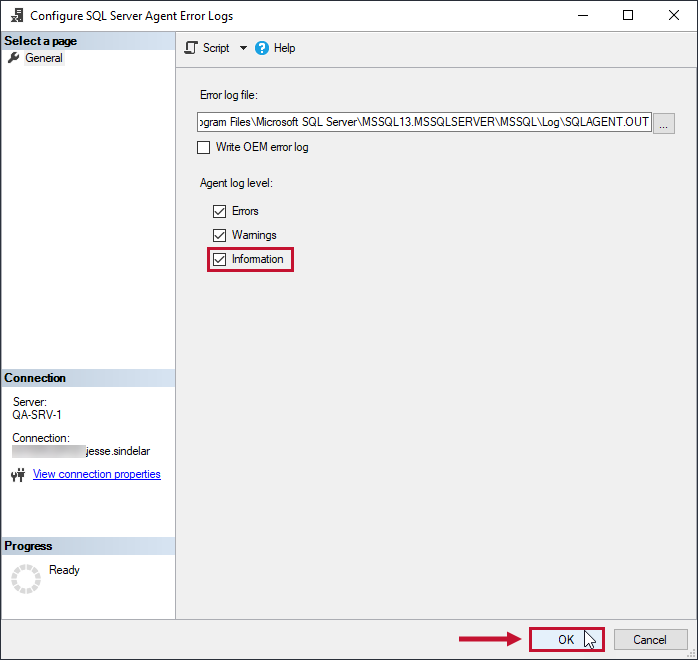 SSMS Configure SQL Server Agent Error Logs SSMS Configure SQL Server Agent Error Logs