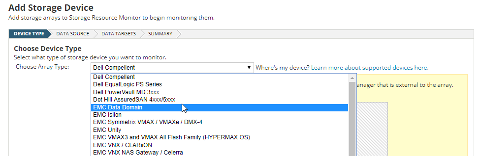 Add your storage array for monitoring with SRM