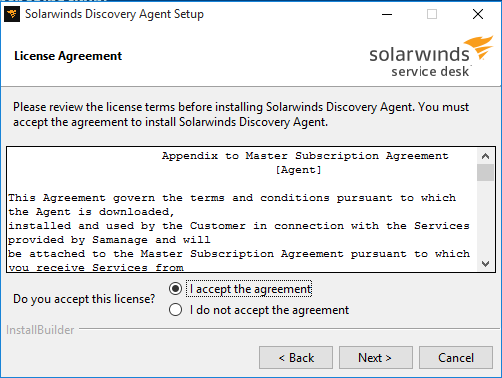 Agent installation for Windows