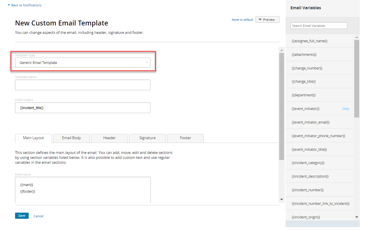 Email notification templates