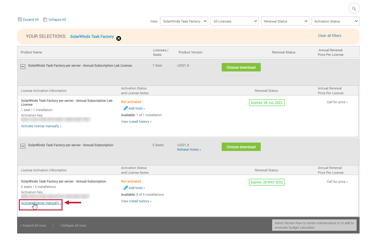SolarWinds License Management Activate license manually SolarWinds License Management Activate license manually