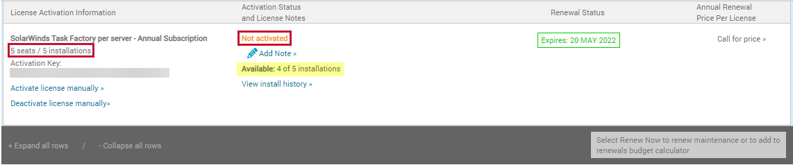 SolarWinds License Management 4 of 5 installations available SolarWinds License Management 4 of 5 installations available
