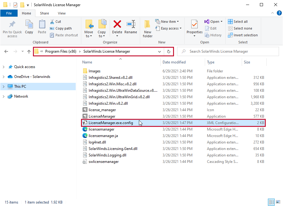 Open the SolarWinds LicenseManager.exe.config file