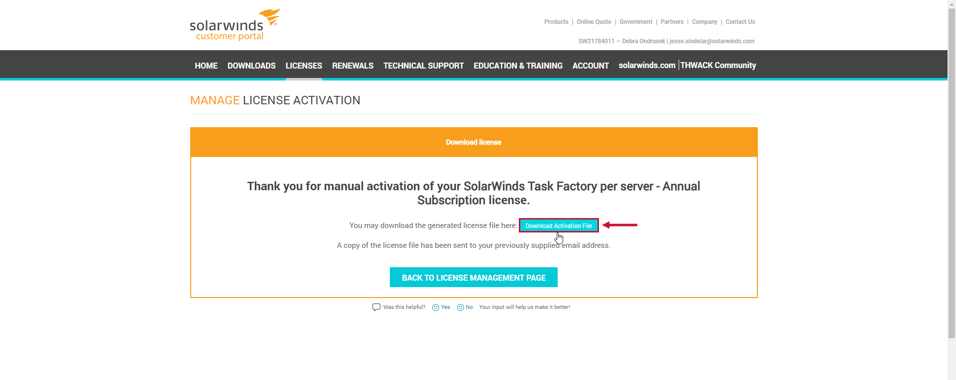 SolarWinds Manage License Activation Download Activation File SolarWinds Manage License Activation Download Activation File
