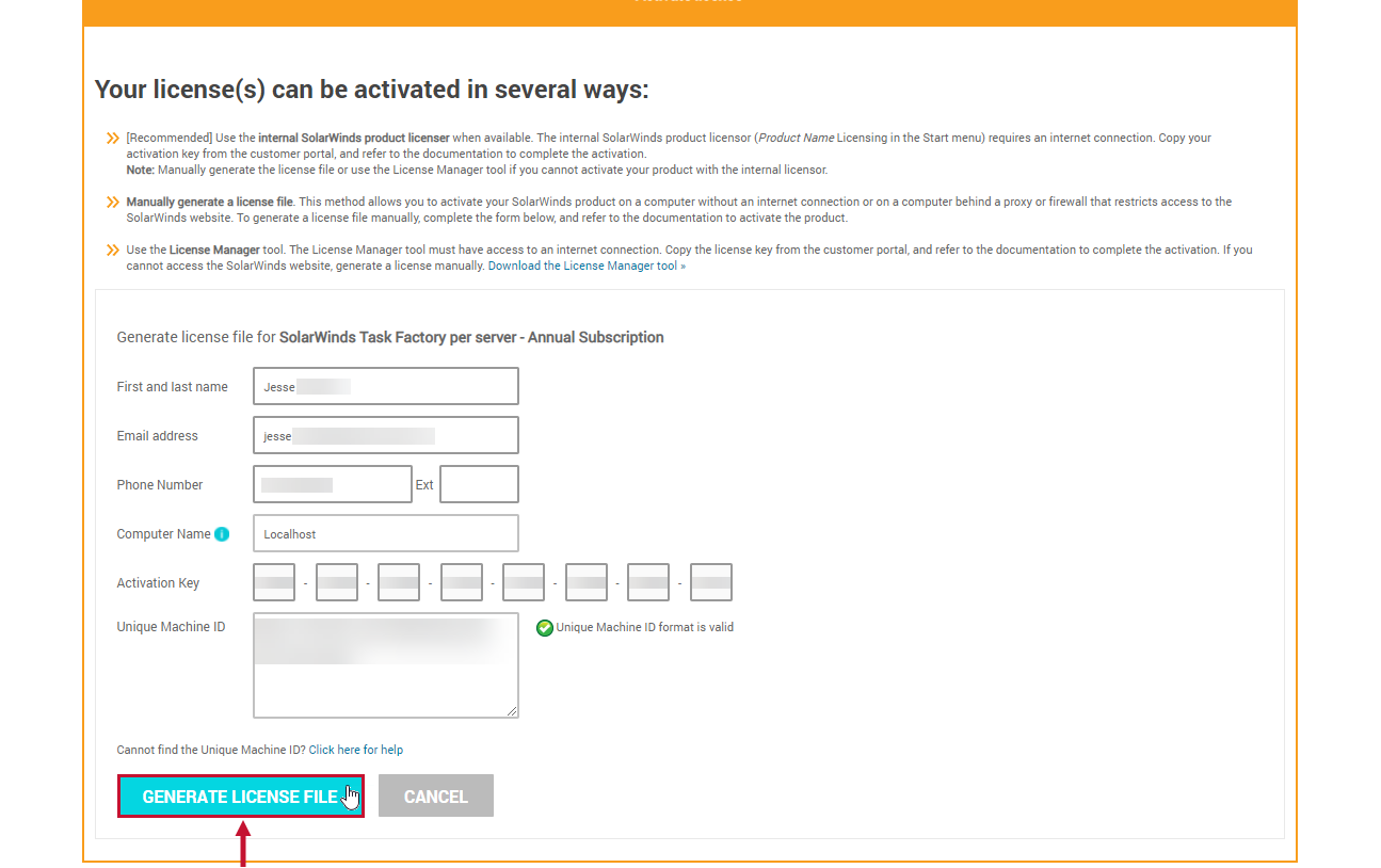 SolarWinds License Management Generate License File SolarWinds License Management Generate License File