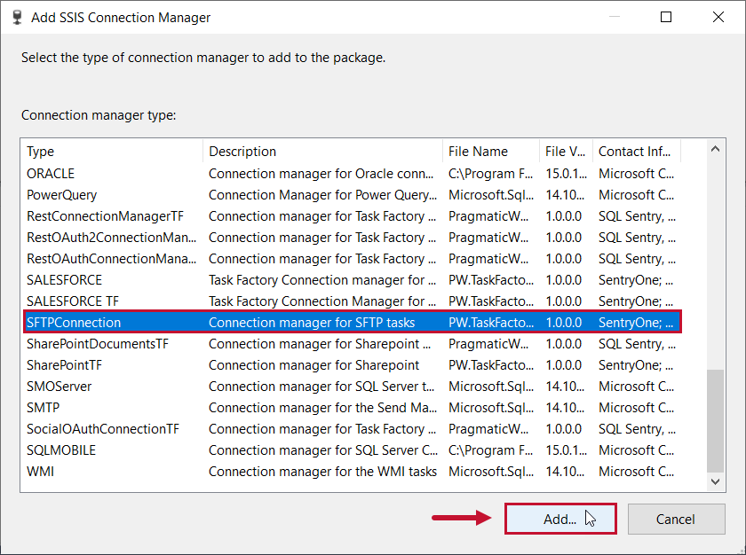Task Factory Add SFTP Connection Manager