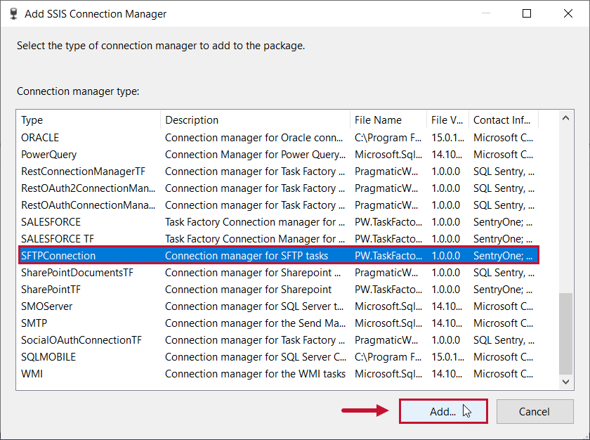 Task Factory Add SFTP Connection Manager Version 2021.18 Task Factory Add SFTP Connection Manager