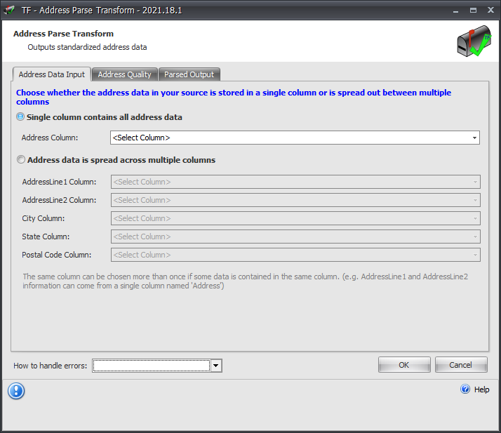 Task Factory Address Parse Transform Address Data Input Version 2021.18 Task Factory Address Parse Transform Address Data Input