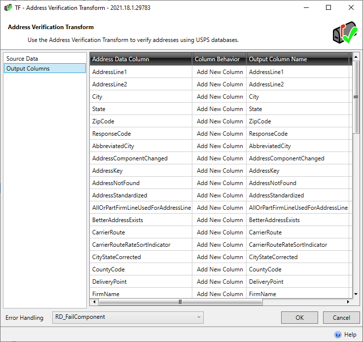 Task Factory Address Verification Transform Output Columns Version 2021.18 Task Factory Address Verification Transform Output Columns
