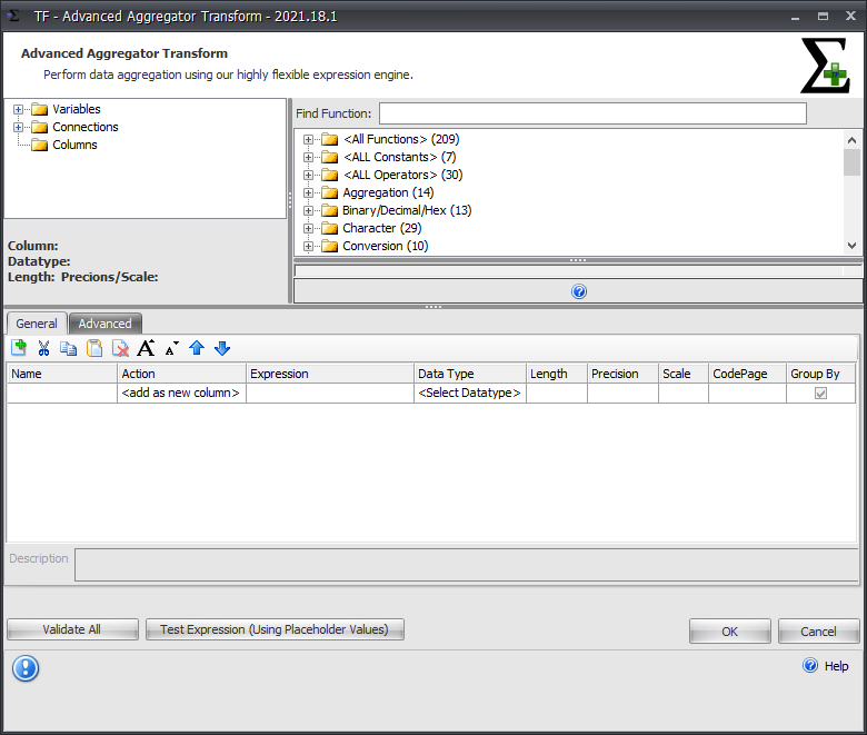 Task Factory Advanced Aggregator Transform Version 2021.18 Task Factory Advanced Aggregator Transform