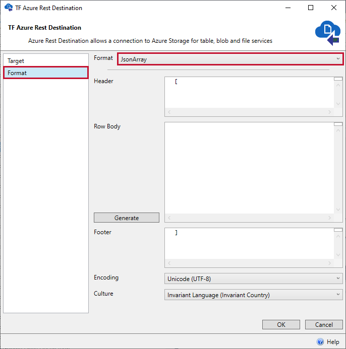 Task Factory Azure Rest Destination Format JsonArray Version 2021.18 Task Factory Azure Rest Destination Format JsonArray