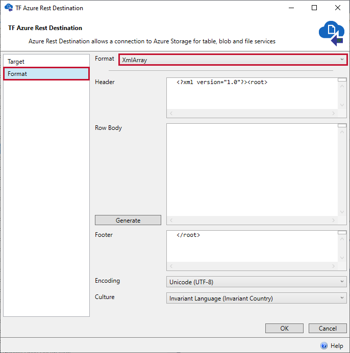 Task Factory Azure Rest Destination Format XmlArray Version 2021.18 Task Factory Azure Rest Destination Format XmlArray