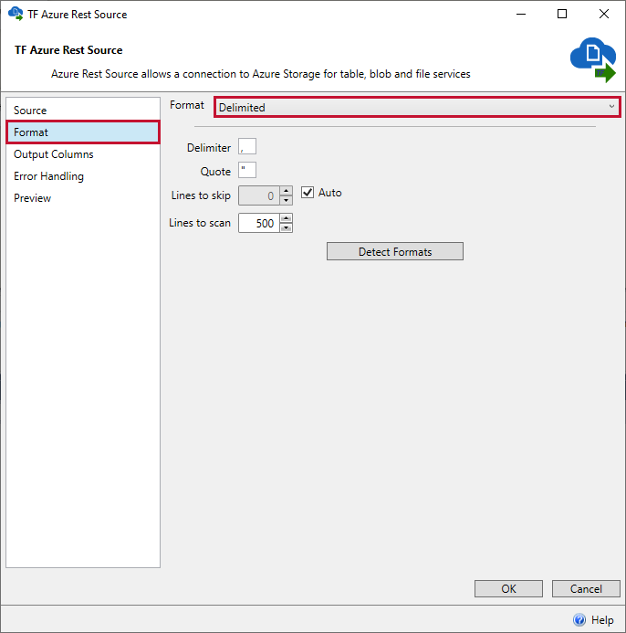Task Factory Azure Rest Source Format Delimited Version 2021.18 Task Factory Azure Rest Source Format Delimited