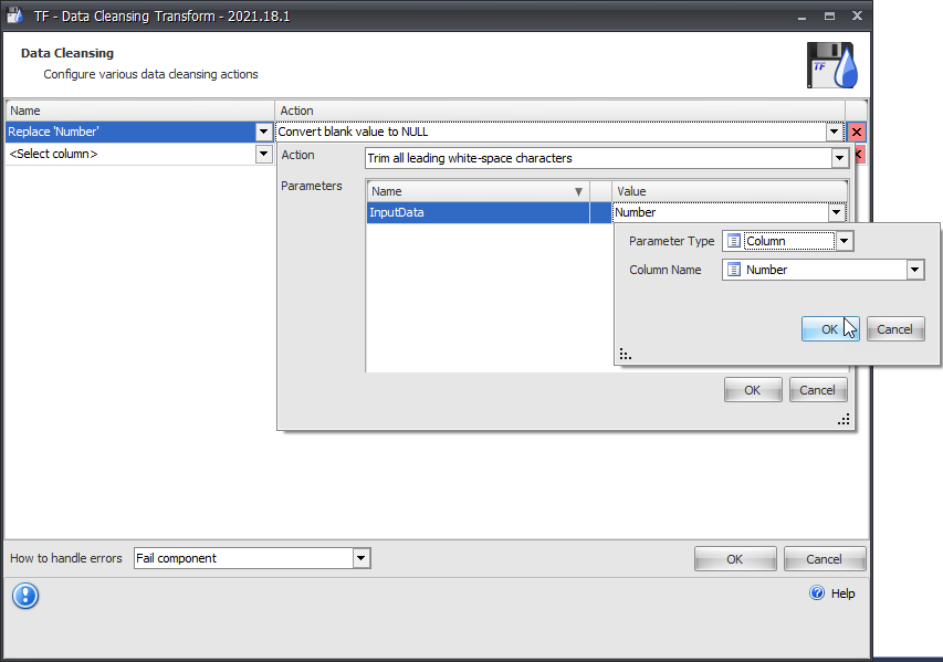Task Factory Data Cleansing Transformation Editor Parameter selection Version 2021.18 Task Factory Data Cleansing Transformation Editor Parameter selection