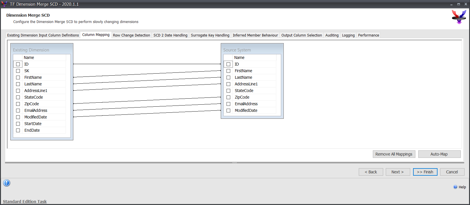 Task Factory Dimension Merge SCD Column Mapping Version 2020.1.1 Task Factory Dimension Merge SCD Column Mapping