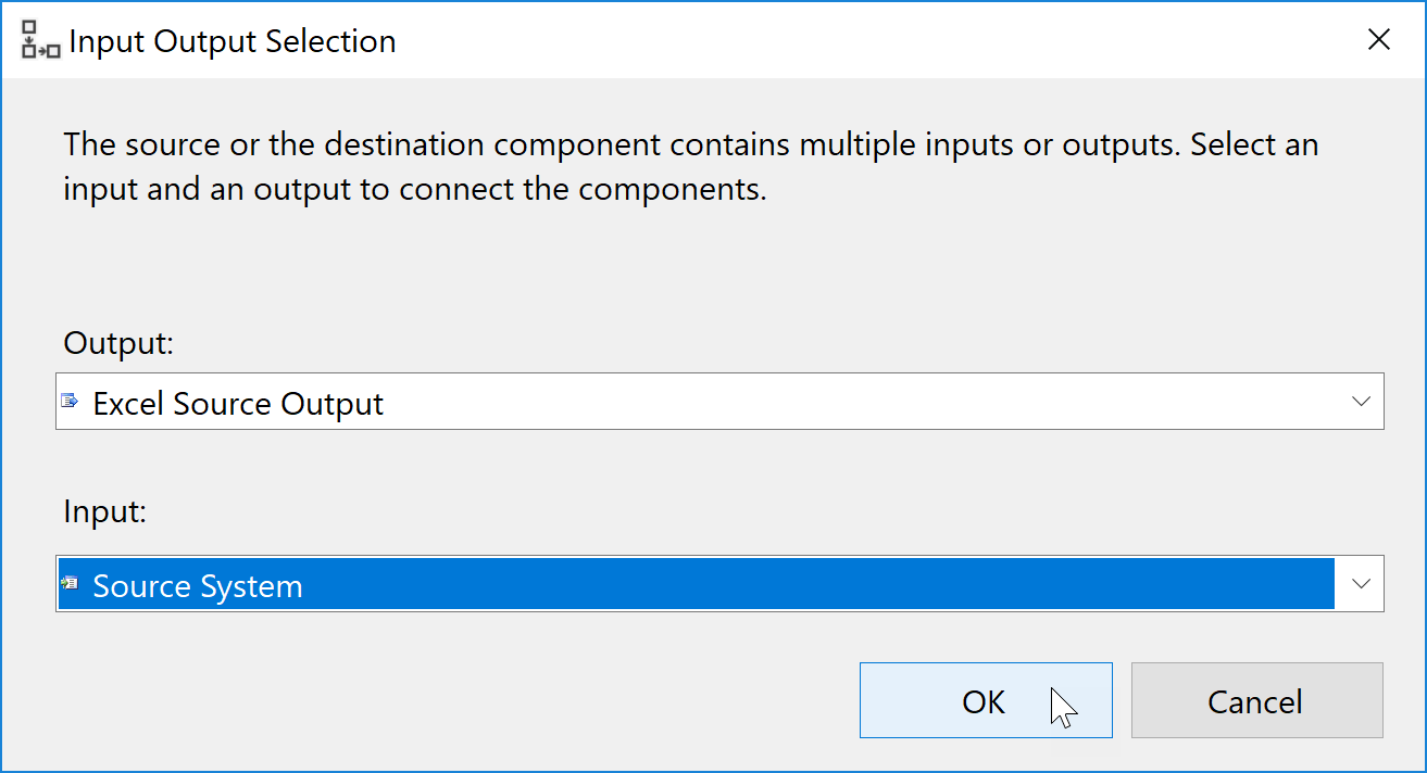 Task Factory Input Output Selection window