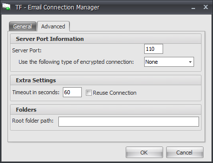 Task Factory Email Connection Manager Advanced tab