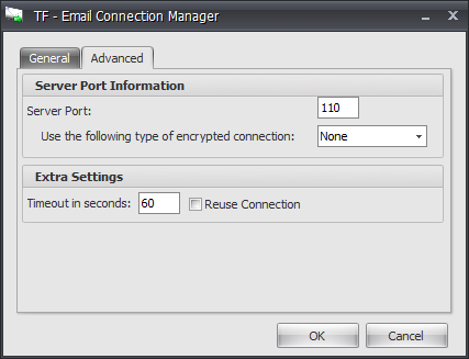 Task Factory Email Connection Manager Advanced tab